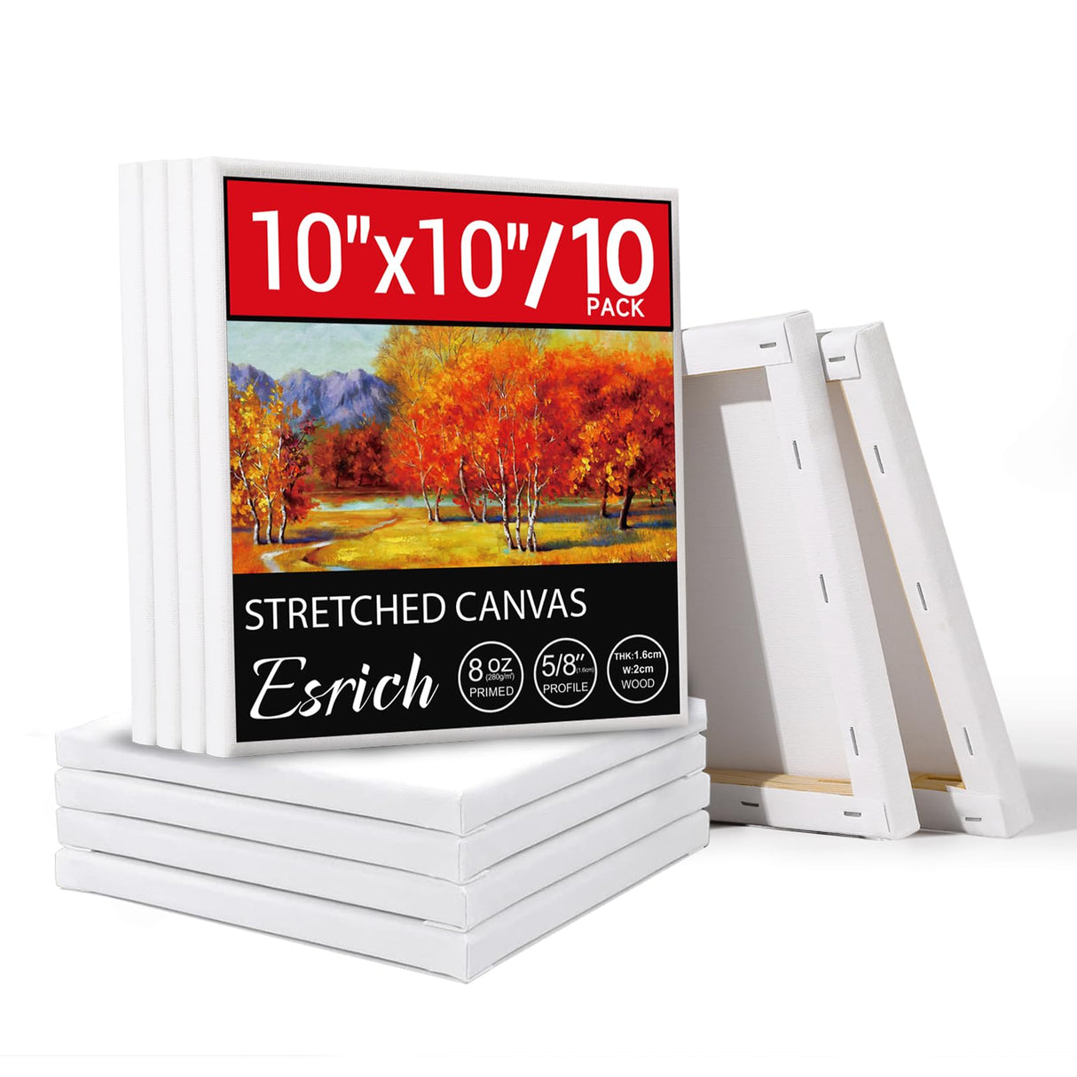 ESRICH 10x10 Stretched Canvas for Painting, 10 Pack Square Canvas for Painting Primed Acid-Free Framed Blank Canvas, Art Canvases for Beginners & Artists to Paint Oil, Acrylic, Pouring Painting. ESRICH