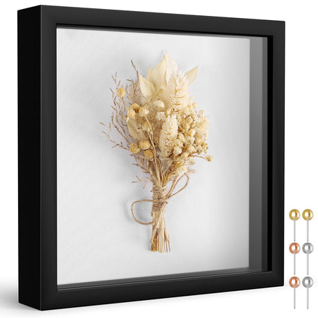 Califortree 8x8 Shadow Box Frame with Soft Linen Back - Push Pins Included, Memory Box Display Case for Flower, Tickets and 3D Items, Black Califortree