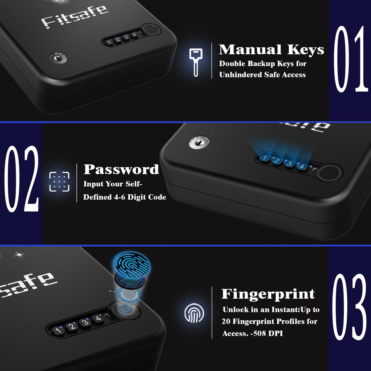 Fitsafe Biometric Gun Safe Travel Case, Bluetooth Portable Small Pistol Safe, Keypad for Nightstand Beside Home, Quick Access Smart Fingerprint Handgun Safe with Keys Fitsafe