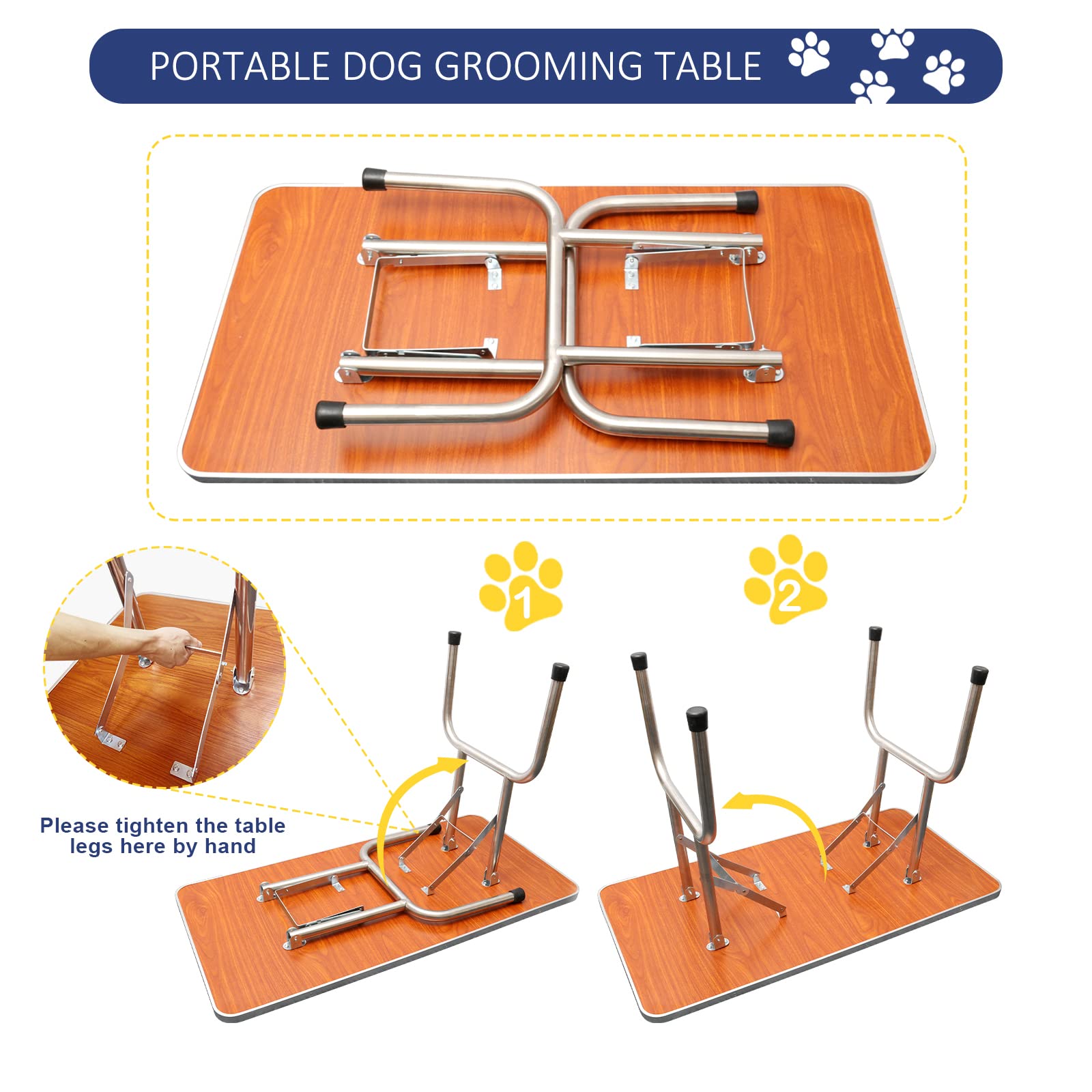 ROOMTEC 36" Dog Grooming Table,Foldable Home Pet Bathing Station with Adjustable Height Arm/Noose/Mesh Tray - WoodArtSupply