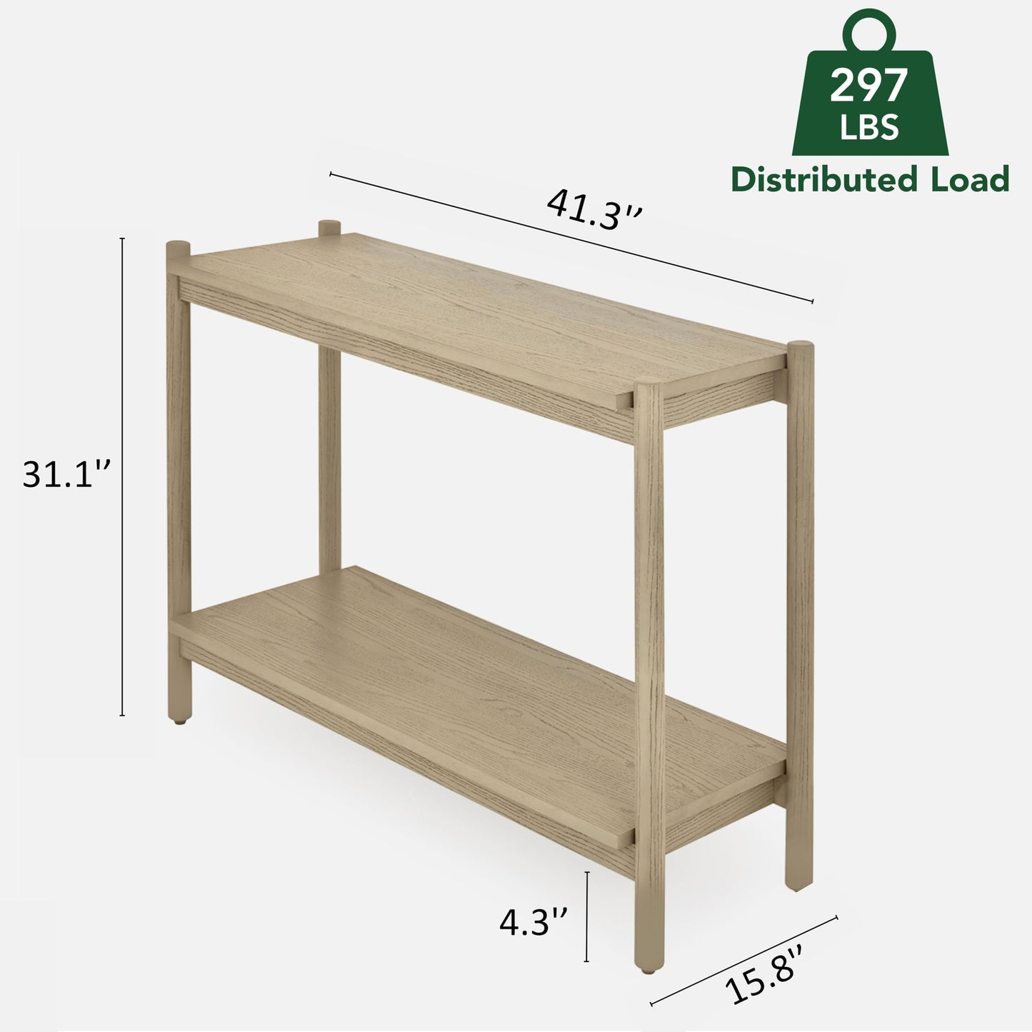 Bme Lyra Solid Wood Console Tables for Living Room - Entryway Table with 297lbs Distributed Load - Easy Assembly Sofa Tables, Light Grey