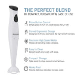 Elite Gourmet EHB-2425X Electric Immersion Hand Blender Stick, Mixer, Chopper, 1-Touch Control Multi Purpose, 150 Watts, For Soups, Sauces, Baby Food, White Elite Gourmet
