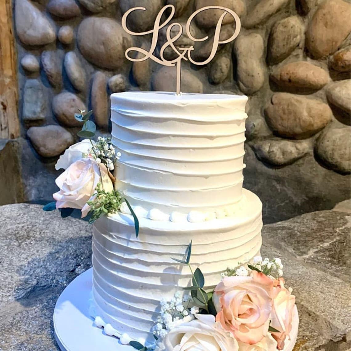 TiTaicor Initials cake topper, wooden wedding cake topper, rustic wooden cake decoration,initial monogram letters Cake Topper for Birthday Engagement Anniversary Wedding Shower Supplies. - WoodArtSupply