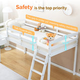 JOYMOR Bunk Bed with Curved Slide, Low Bunk Bed Twin Over Twin with Slide and Angled Ladder, Solid Pine Wood Frame,14" Safety Guardrail, Anti-Slip Steps (White, Twin) JOYMOR