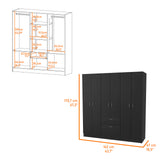 FM FURNITURE Guajira Six Door Armoire, Three Cabinets, Hidden Drawer Shoes,Black/White for Bedroom FM FURNITURE