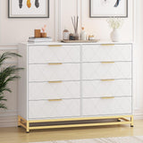 Patikuin 8 Dresser for Bedroom Wooden with 8 Drawer, Chest of Drawers Wide Dresser with Metal Handle, White Dresser for Bedroom,Living Room,Hallway and Entryway Patikuin
