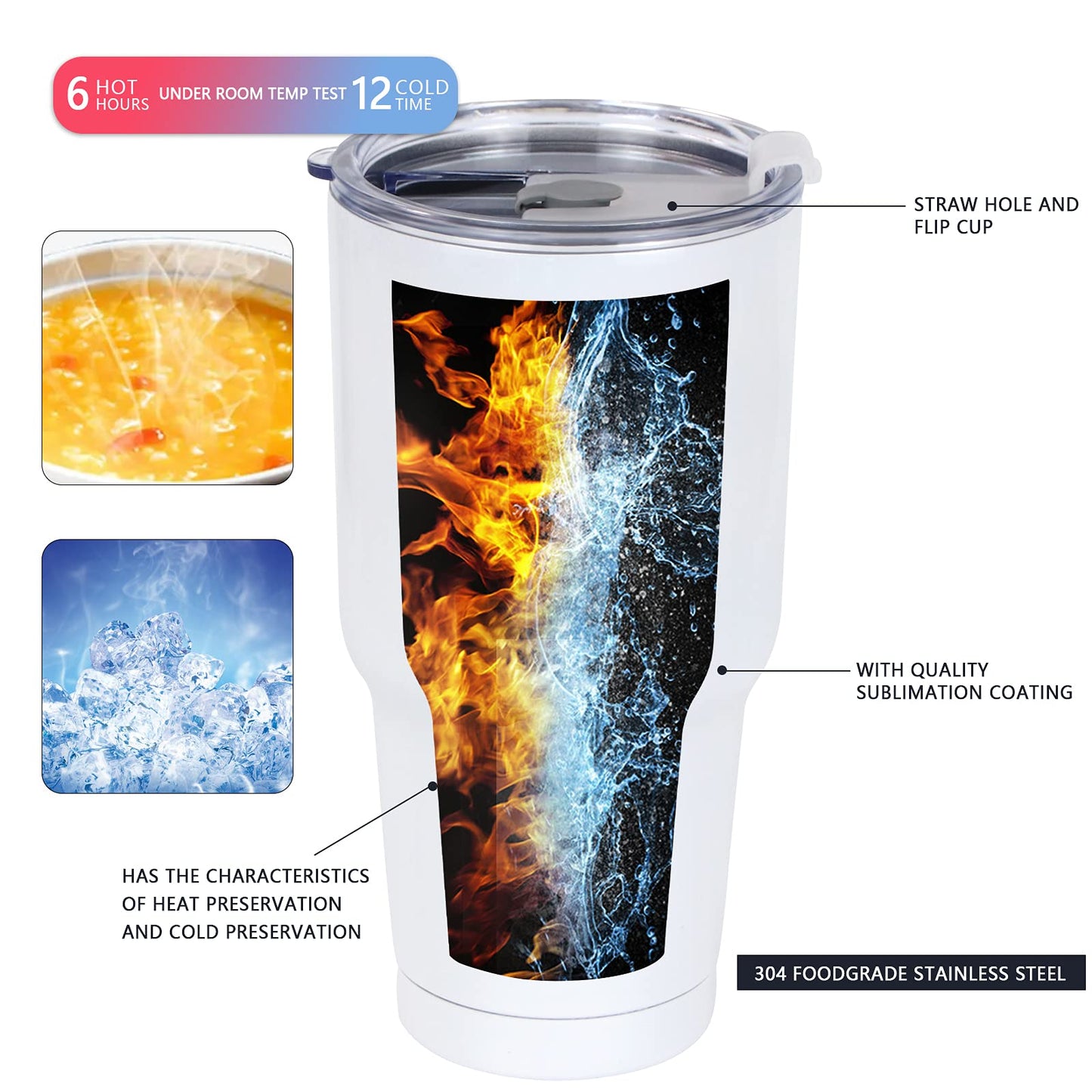 MAIKESUB 4 Pcs 30 oz Sublimation Double Wall Vacuum Insulated Cups With Lids Stainless Steel White Coffee Mugs for Vehicle Cup Holders Travel Tumbler Car Cups