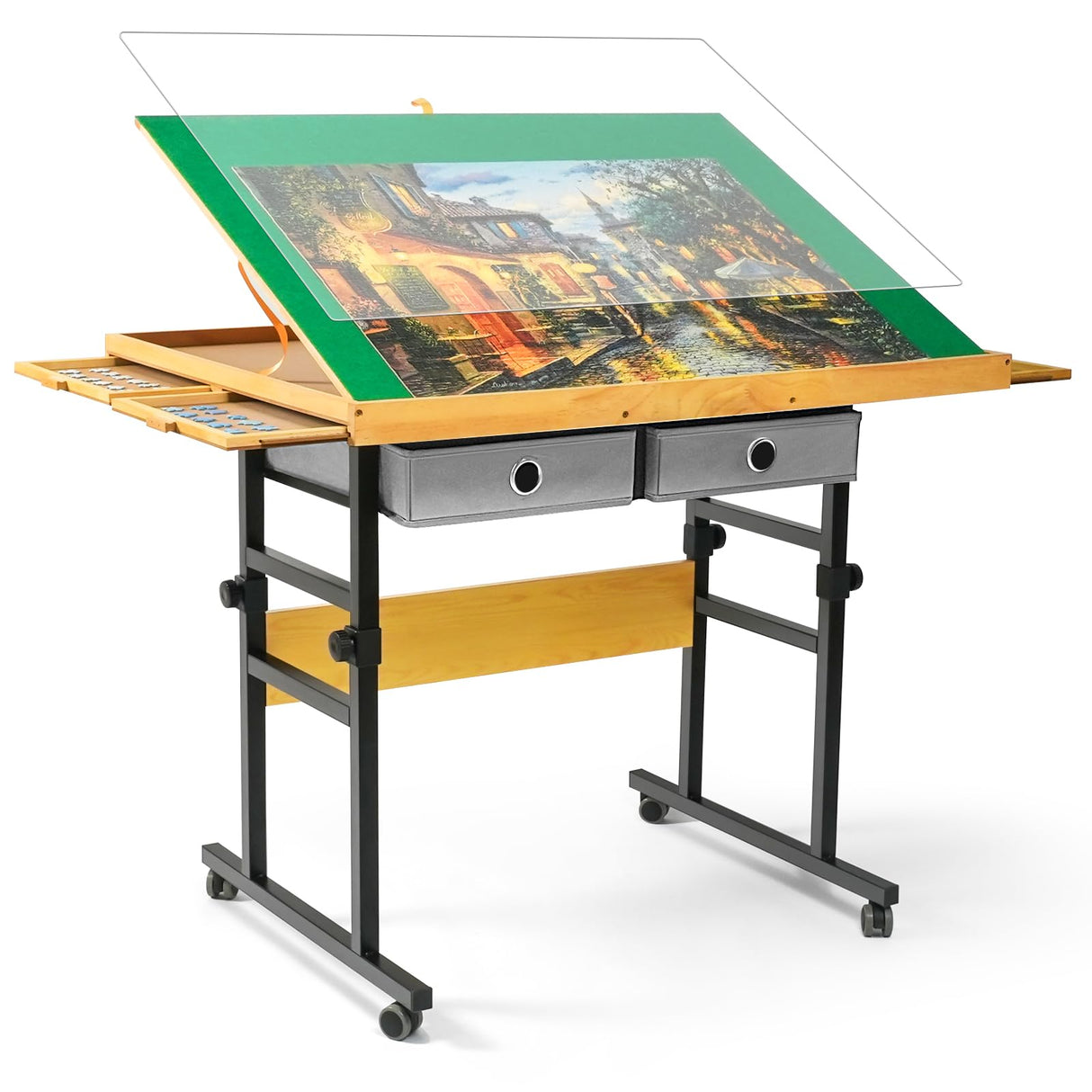 ALL4JIG 1500 Pieces Jigsaw Puzzle Board with Legs, 35.4"x26.4" Adjustable Puzzle Board for Adults, 3-Tilting Angles, Multi-Functional with 4+2 Drawers & Protective Cover ALL4JIG