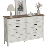 LYNSOM Farmhouse 8 Drawer Dresser for Bedroom, 55 Inch Wide Wood Rustic Chest of Drawers with X-Marking & Bar Handle, Large Storage Dressers Organizer for Bedroom, Living Room, Antique White LYNSOM