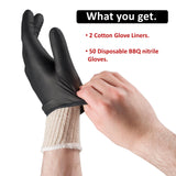 Tackleit BBQ Gloves 2 Cotton Glove Liners and 50 Disposable Nitrile for Cooking Baking Grilling Washable Cotton Liners Powder Latex Free Nitrile Gloves Tackleit