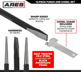 ARES 50005-16-Piece Punch and Chisel Set – Tapered Punches, Pin Punches, Center Punches, and Cold Chisels for Various Applications ARES