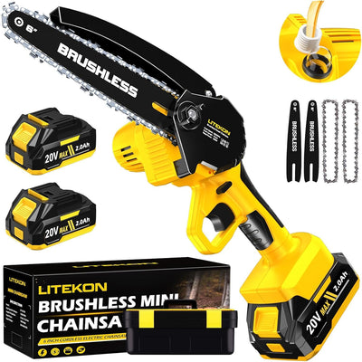 Cordless Mini Chainsaw, 1000W High Power Brushless Power Chainsaw, 2025 Upgraded 6 Inch Electric Chain Saw with 4000mAh Lithium-Ion Battery and Charger for Garden Yard Tree Branch Wood Cutting