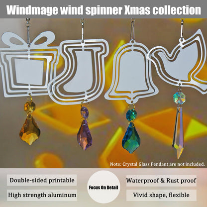 WindMage 16Packs 3inch Sublimation Wind Spinner Blanks 3D Aluminum Metal Wind Sculpture Kinetic Spinners for Yard and Garden Indoor Art Sublimation Christmas Ornament Hanging Decoration