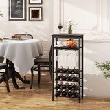 IBUYKE Wine Racks Freestanding Floor,Liquor Bottle Holder,16 Bottles Wine Cabinet with Glass Holder,Wine Holder Display,Mini Wine Bar Table for Living Room,Kitchen Pantry,Dining Room,Black UTMJ907B IBUYKE