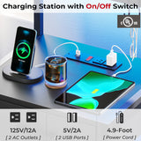 Nightstand with Charging Station and LED Lights, LED Night Stand with 2 USB Ports and 2 AC Outlets, Modern End Table with 3 Drawers, Bedside Table with Open Storage for Bedroom, Black AOGLLATI