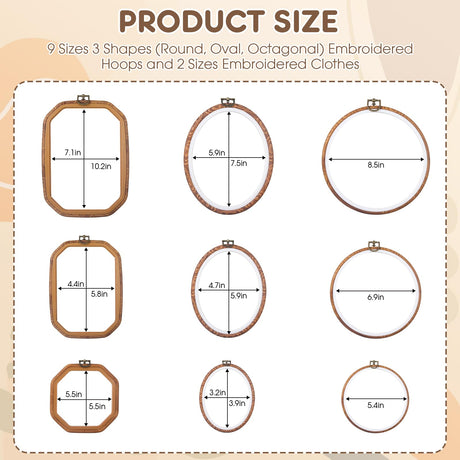 9 Pcs Embroidery Hoop Frame Set Decorative Imitated Wood Embroidery Hoop Display Frame for Art Craft Sewing Decorative Ornaments, Circle, Oval, Octagonal Embroidery Hoops Zuaooz