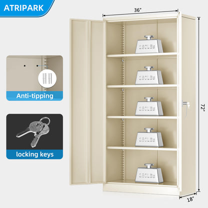 Superday 72" Lockable Steel Storage Cabinet, Locking Metal Storage Cabinets, Tall Putty Cabinet with 2 Doors and 4 Adjustable Shelves for Garage, Home Office, Classroom, Pantry, File, Easy As - WoodArtSupply