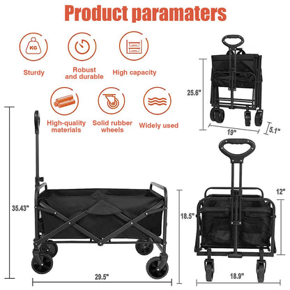 Folding Wagon Cart, Beach Wagon with Big Wheels for Sand, Collapsible Wagon, Grocery Cart