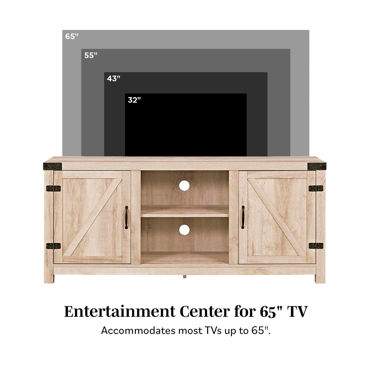 Walker Edison Georgetown Modern Farmhouse Double Barn Door TV Stand for TVs up to 65 Inches, 58 Inch, White Oak Walker Edison