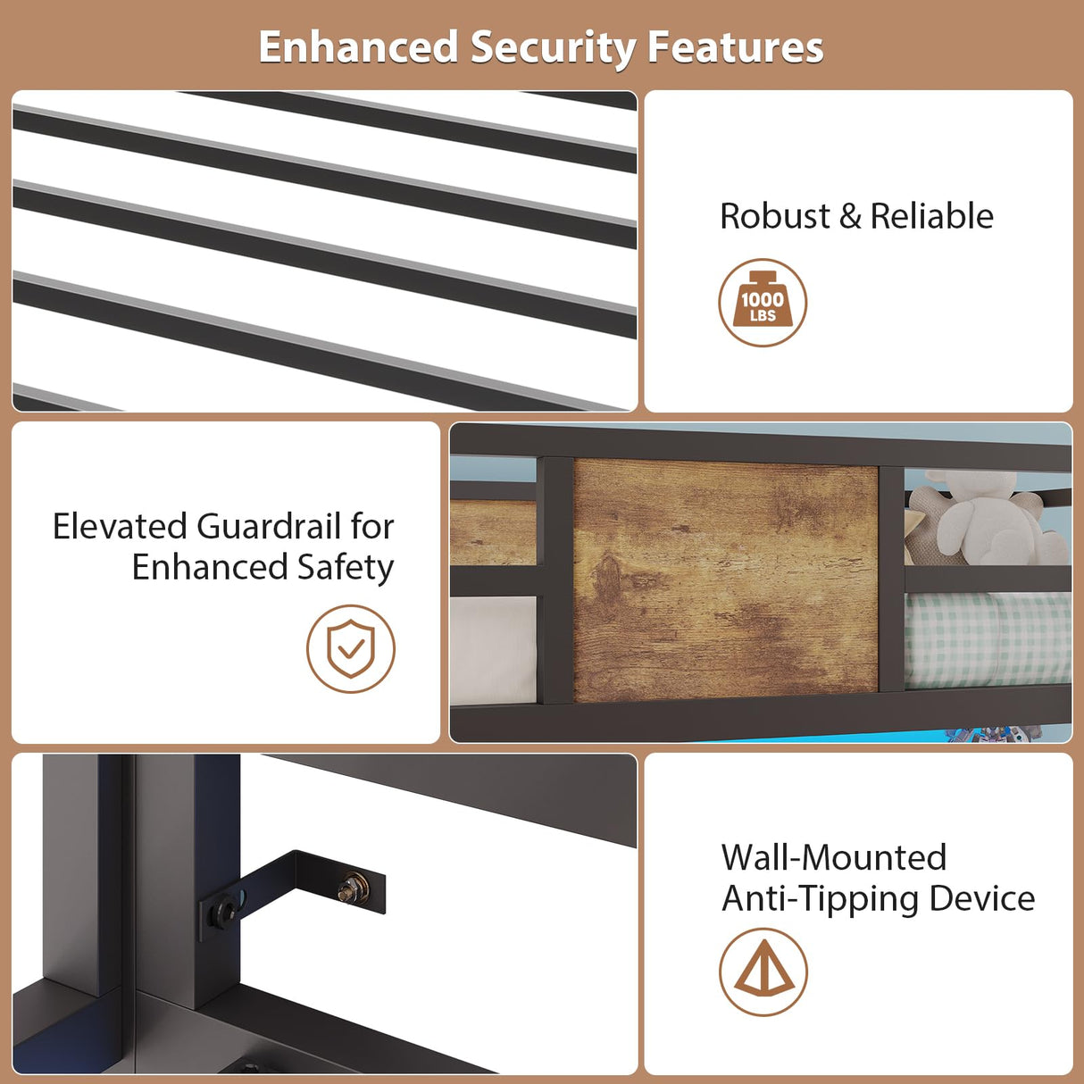Loft Bed Twin Size with L-Shaped Desk,Metal Bunk Bed Frame with 5 Storage Drawers, LED Lights & Charging Station,Twin Loft Bed with Removable Ladder, Safety Guardrail,No Box Spring Needed,Rustic Brown Dnxao