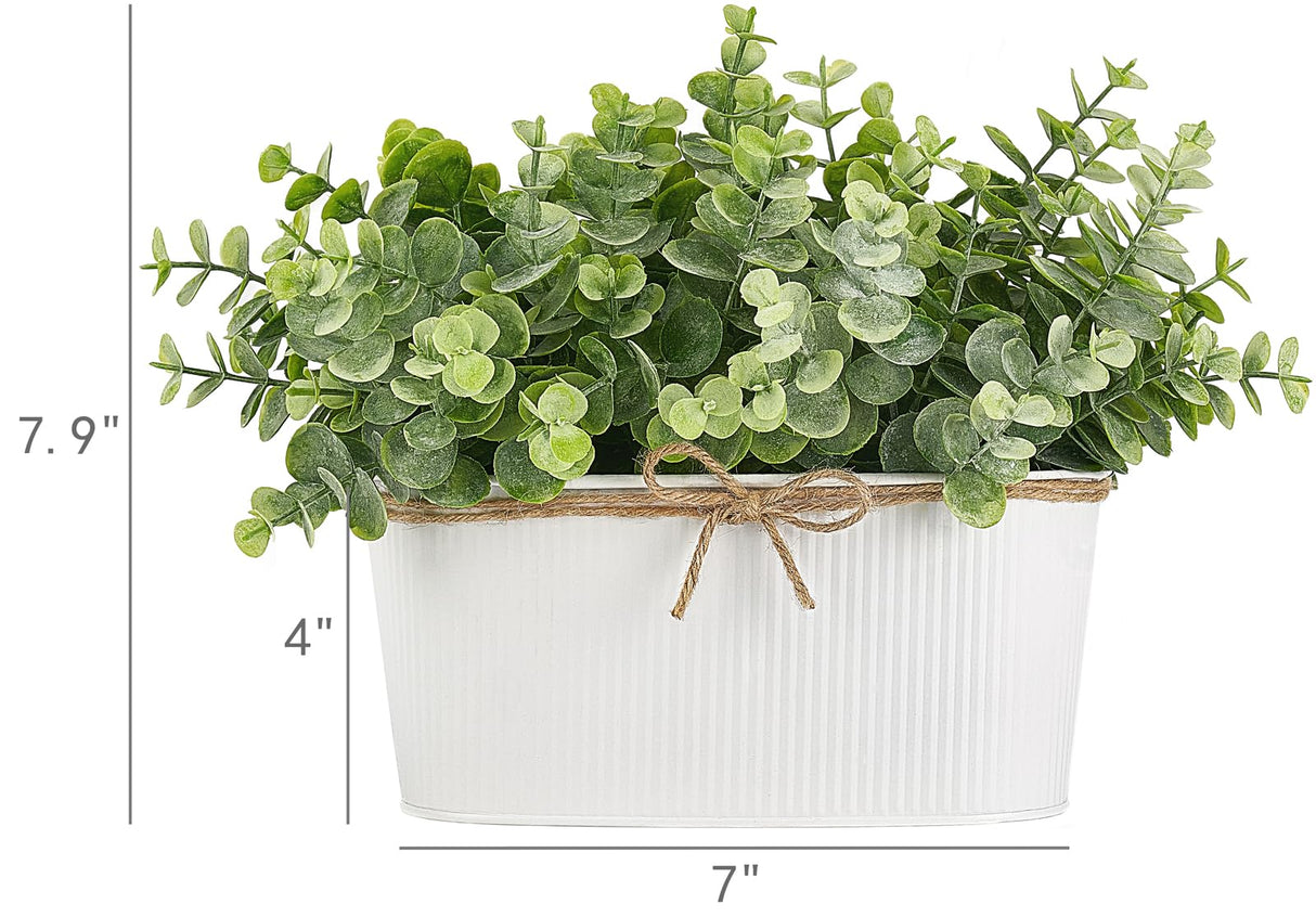 Dahey Artificial Eucalyptus Faux Plants Indoor for Farmhouse Home Decor Fake Potted Plants in Rustic Rectangular Pots Table Centerpiece for Office Bath Living Room Greenery Decor, 7" L x 4" H Dahey