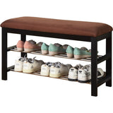 Roundhill Furniture Dark Espresso Wood Shoe Bench with Chocolate Microfiber Seat, Brown, 19.00 x 12.00 x 13.00 Inches Roundhill Furniture