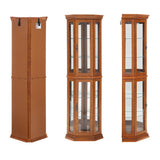 nifoti 69" H Lighted Curio Cabinet Corner Display Case, Corner Glass Cabinets with Tempered Glass Door & Adjustable Shelves, Wooden Curio Cabinet w/Mirrored Back Pane for Living Room (Oak) nifoti