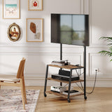HOOBRO Rolling TV Stand with Mount and Power Outlet Up to 55 inch TV, Corner Entertainment Center, Small TV Stand with 3-Tier Storage Shelves for Living Room, Bedroom, Rustic Brown and Black BF66UDS01 HOOBRO