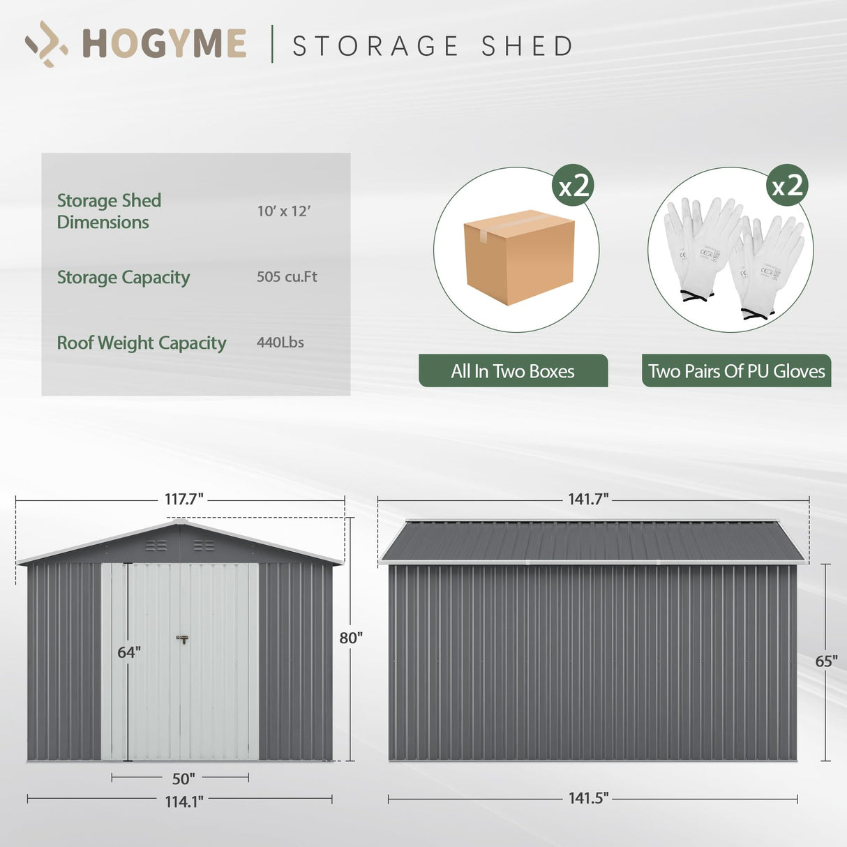 HOGYME 10x12 FT Outdoor Storage Shed, Large Metal Tool Sheds with Updated Frame Structure and Lockable Doors, Garden Shed for Backyard Garden Patio Lawn Grey HOGYME