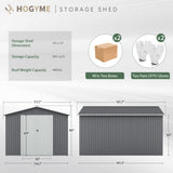 HOGYME 10x12 FT Outdoor Storage Shed, Large Metal Tool Sheds with Updated Frame Structure and Lockable Doors, Garden Shed for Backyard Garden Patio Lawn Grey HOGYME