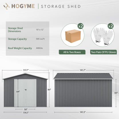 HOGYME 10x12 FT Outdoor Storage Shed, Large Metal Tool Sheds with Updated Frame Structure and Lockable Doors, Garden Shed for Backyard Garden Patio Lawn Grey - WoodArtSupply