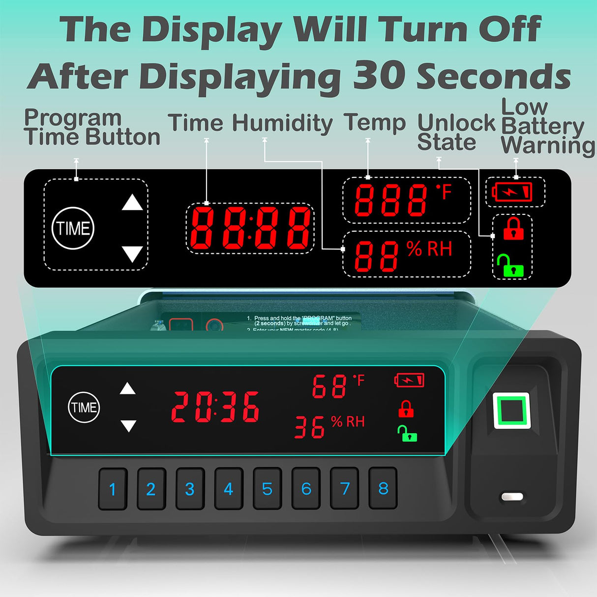 QINGENO Smart Gun Safe with Security Cable - Biometric Pistol Safe for 2 Handgun 3 Ways Quick Access with Fingerprint/Keypad/Key, for Nightstand Bedside Home with LCD and Voice Guide (Grey) QINGENO