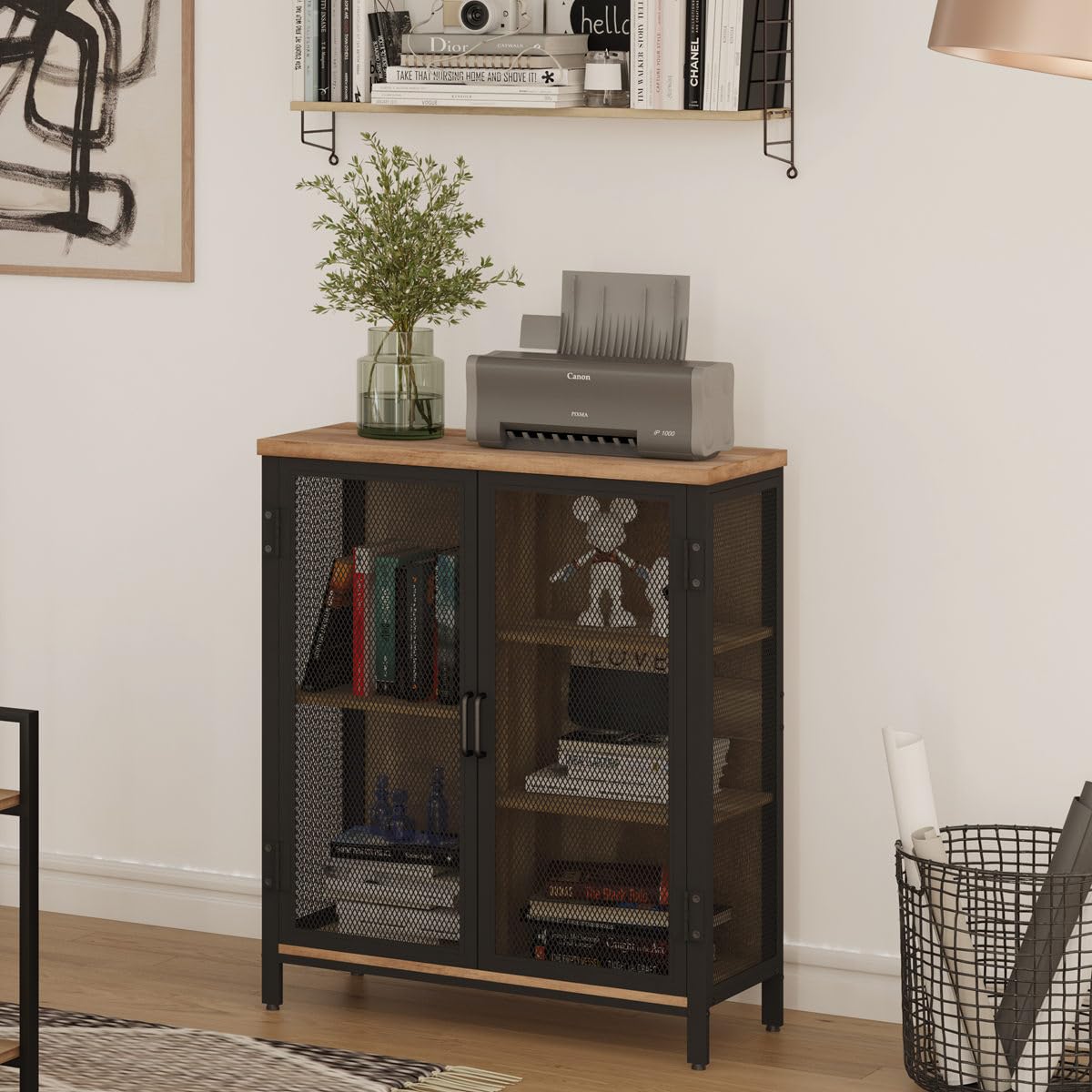 Rustic Vintage Oak Coffee Bar Cabinet with Versatile Storage for Home