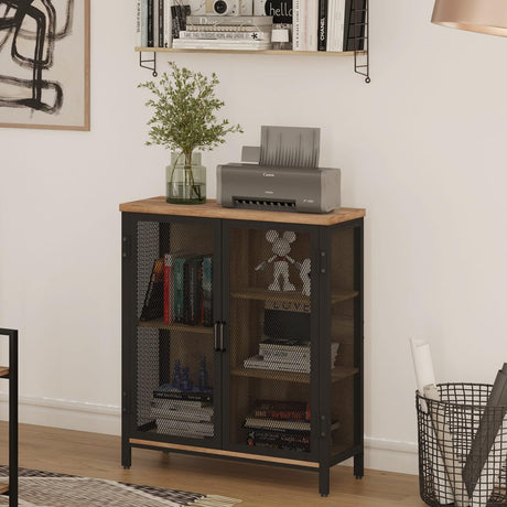 Rustic Vintage Oak Coffee Bar Cabinet with Versatile Storage for Home BON AUGURE