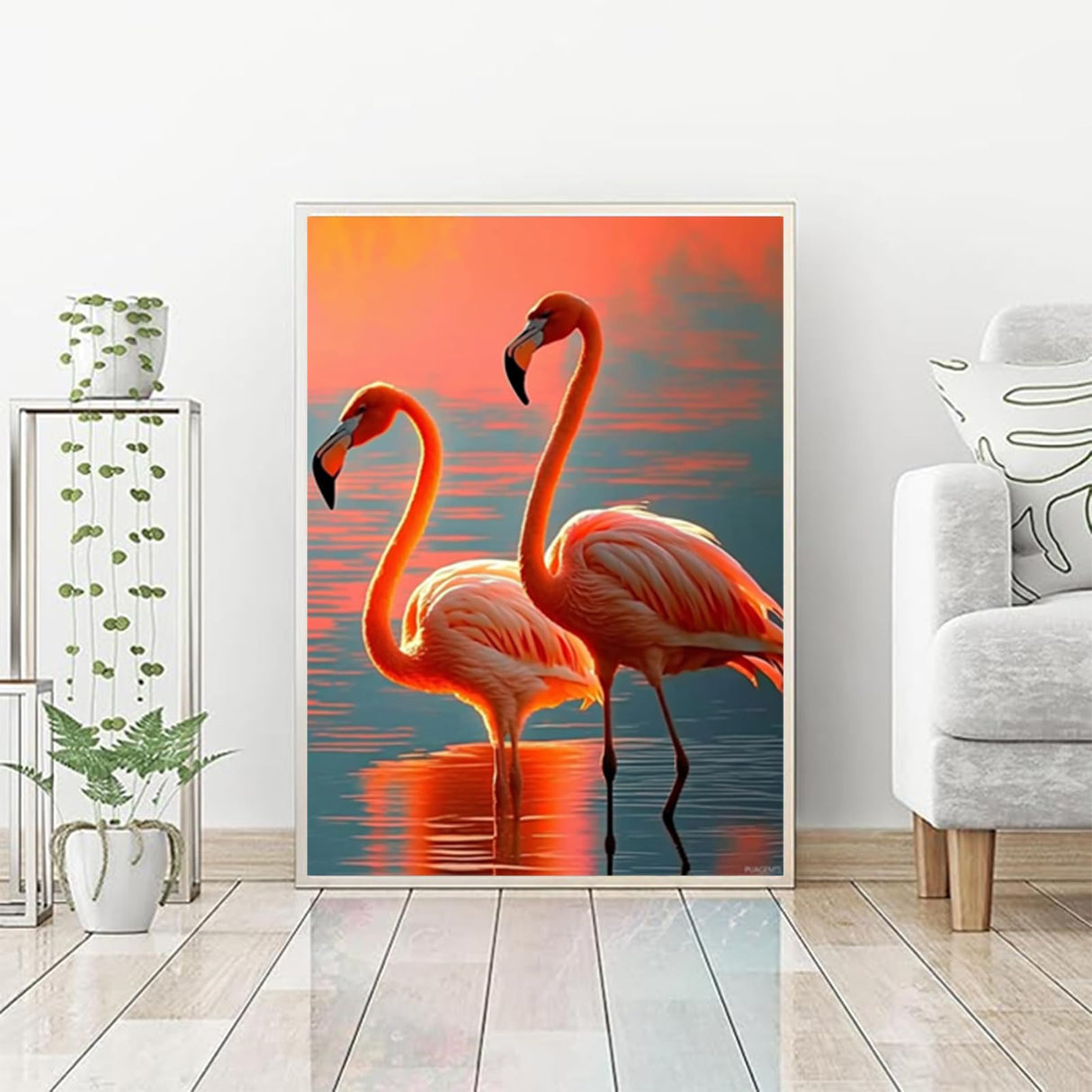 PUAGEMTI 5D Orange Sunset Flamingos Diamond Painting Kits, Sparkling Lake Full Round Diamond Crystal Art Craft Kits for Adults, for Wall Decor and Store Decor Gifts 12x16 Inch PUAGEMTI