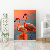 PUAGEMTI 5D Orange Sunset Flamingos Diamond Painting Kits, Sparkling Lake Full Round Diamond Crystal Art Craft Kits for Adults, for Wall Decor and Store Decor Gifts 12x16 Inch PUAGEMTI