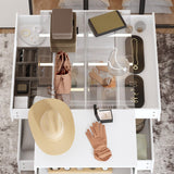 TAMUNE Armoire Bedroom Island Wardrobe Closet Island with 8 Drawers & Glass Tabletop, Walk in Closet Island with Drawers, Island Dresser with Display Shelf, for Bedroom White 47.2”W x 23.6”W x 31.5”H TAMUNE