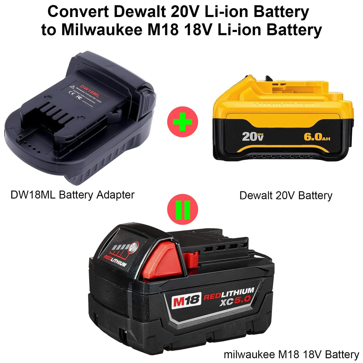 Battery Adapter for DeWalt to Milwaukee Battery, for DeWalt 18V 20V Lithium Battery DCB205 DCB206 Convert to Milwaukee M18 18V Battery 48-11-1850 Use for M18 Series Cordless Power Tool (Adapter only) Qbmel