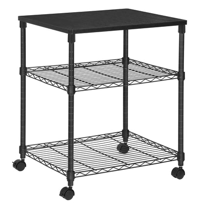 SONGMICS 3 Tier Printer Stand, Printer Table with Wheels, Rolling Printer Cart, Printer Desk with Metal Frame for Home Office, 22 x 18.1 x 26.8 Inches, Black ULGR32BK - WoodArtSupply