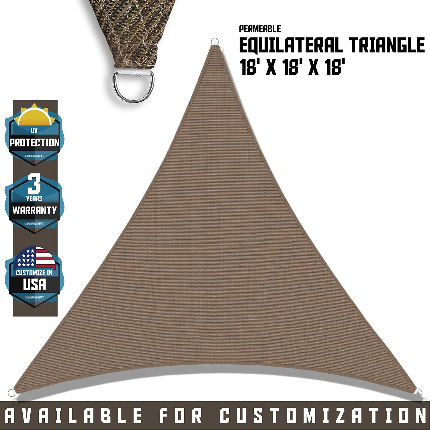 TANG 18' x 18' x 18' Sun Shade Sail Equilateral Triangle Permeable Canopy UV Block Shade Cloth for Patio Outdoor Backyard Pergola Porch Deck Garden Carport Awning, Brown - WoodArtSupply