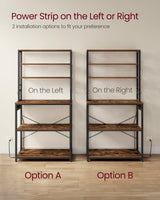 VASAGLE Bakers Rack with Power Outlet, 31.5 Inches Coffee Bar for Kitchen with Storage, 6-Tier Kitchen Shelves with 6 Hooks, Microwave Stand, Rustic Brown and Black UKKS119K01 VASAGLE