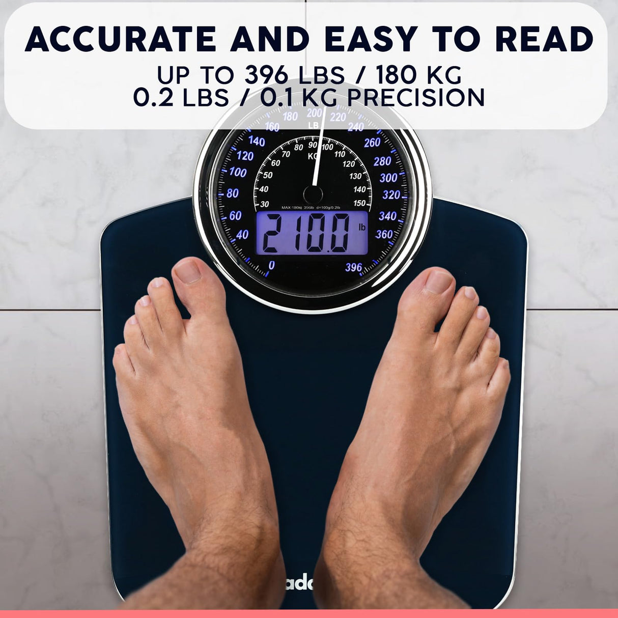 Adamson Hybrid 2-in-1 Analog & Digital Weighing Scale for Body Weight up to 400lbs - Thick Tempered Glass - Extra Large Display - Easy to Read Digital Bathroom Scale - New Adamson