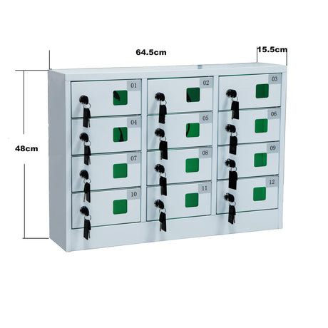 Bpatoimsx Secure and Convenient 12 Bays Cell Mobile Phone Steel Locker with Charger Charging Station Cabinet and key lock White - Ideal for Students and Employees Bpatoimsx