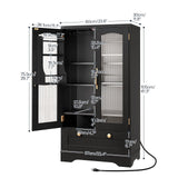 HOOBRO Kitchen Pantry Cabinet, Pantry Cabinet with Cup Holders and Wine Rack, Pantry Storage Cabinet with Charging Station and LED Lights, Pantry with Drawers for Dining Room, Black and Gold HOOBRO