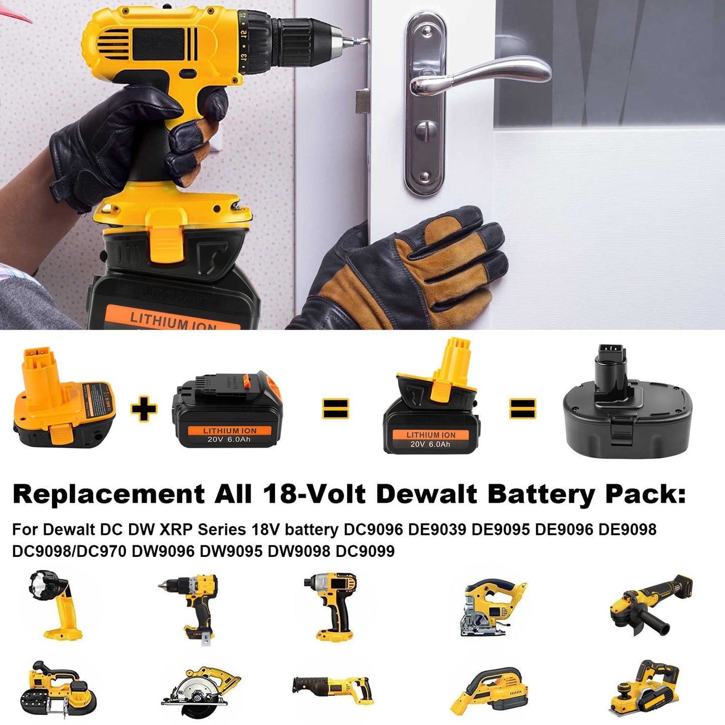 Replacement Battery Adapter DCA1820 for Dewalt 18V Tools, Convert 18V / 20V Lithium Battery to NiCad/NiMH Battery, Makes The Battery can be Used for Nickel Drill and Charger - WoodArtSupply