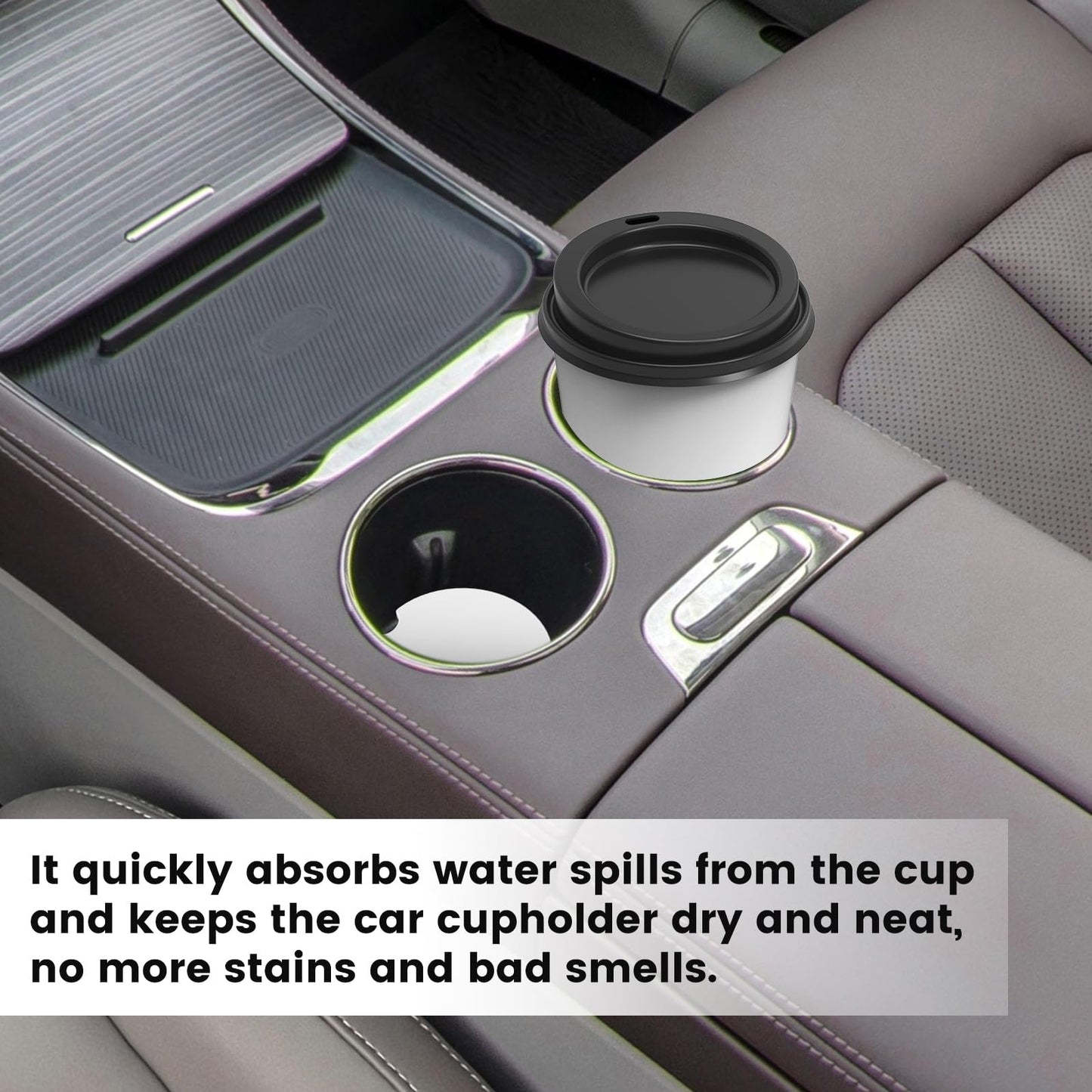 Sublimation Blanks Car Coasters, 12pcs Absorbent Ceramic Car Cupholder Coasters with A Finger Notch for Easy Removal, Keep Vehicle Free from Cold Drink Sweat, Stain and Spill