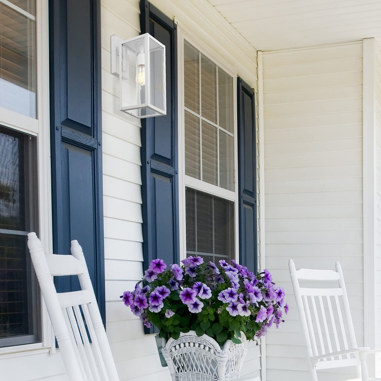 Globe Electric 44836 Bowery 1-Light Outdoor Indoor Wall Sconce, Matte White, Clear Glass Shade, Bulb Not Included Globe Electric