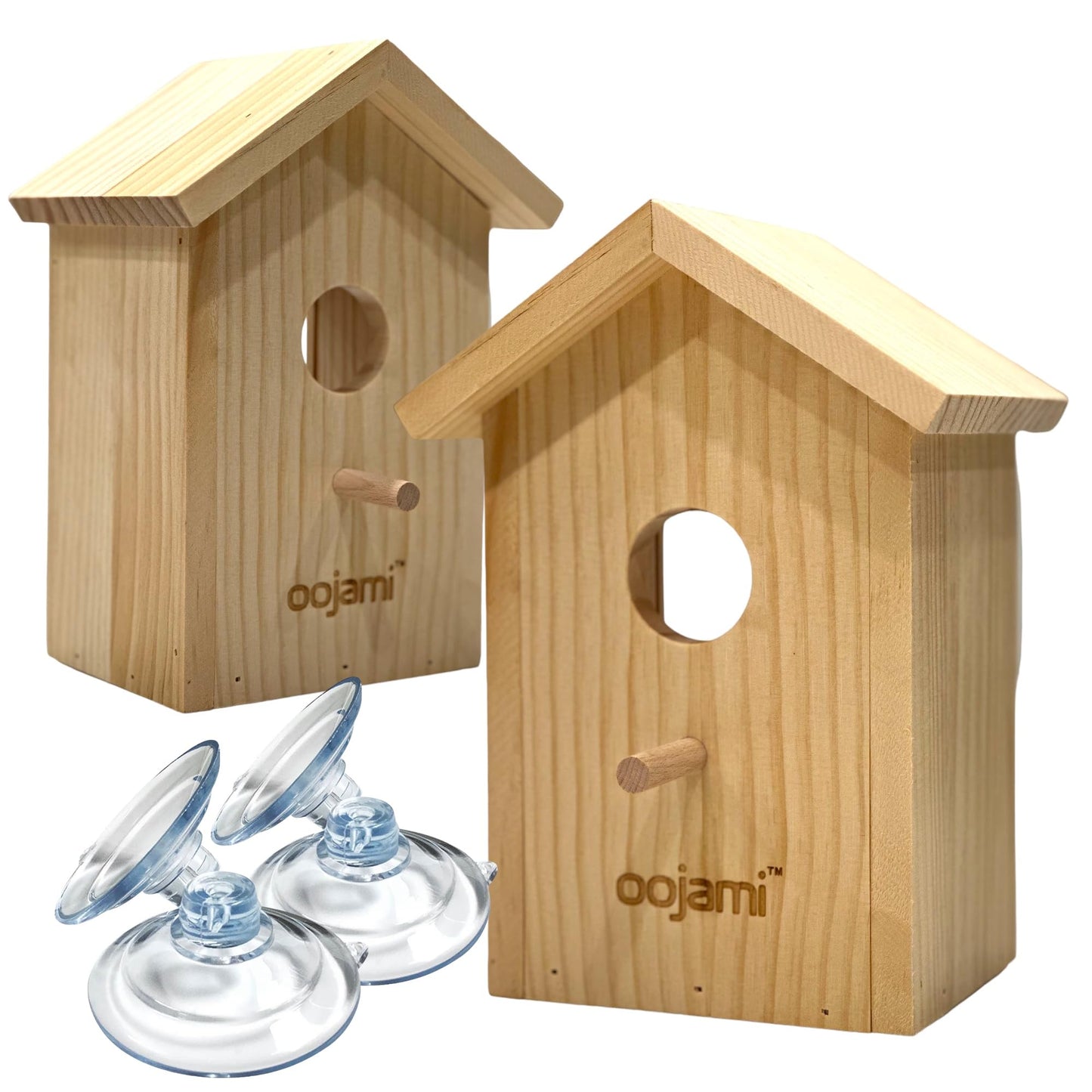 2-Pack Transparent Window Bird House with Suction Cups- Outdoor See-Through Wooden Design Birdhouse for Easy Bird Watching for Kids & Adults (Unfinished DIY)