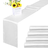 Aneco 4 Pack Satin Table Runner 12 x 108 Inch White Long Bright Silk and Smooth Fabric Party Table Runner for Wedding Banquet Party Decoration Aneco