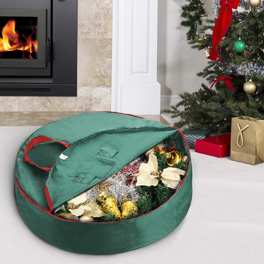 Primode Christmas Wreath Storage Bag 24"- Garland Wreaths Container with Handles - Durable 600D Oxford Polyester Material Holiday Wreaths Storage Holder 24” (Green) Primode
